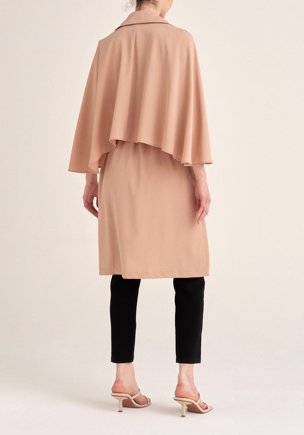 Paisie Cape Sleeve Trench Coat in Tan Back